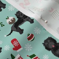 cockapoo christmas fabric - black cockapoo fabric, dog fabric, christmas dog fabric - blue