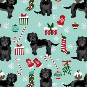 cockapoo christmas fabric - black cockapoo fabric, dog fabric, christmas dog fabric - blue