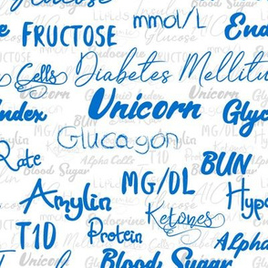 Diabetes terms typography all blue