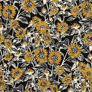 Golden-White Sunflowers (black) 8”