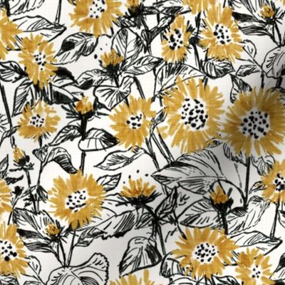 Golden-Black Sunflowers (white) 12”