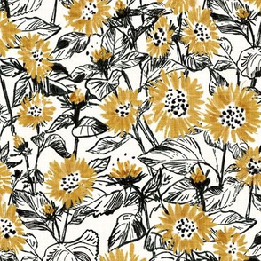 Golden-Black Sunflowers (white) 12”