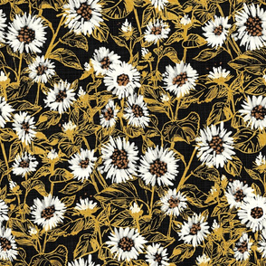 White-Golden Sunflowers (black) 18”