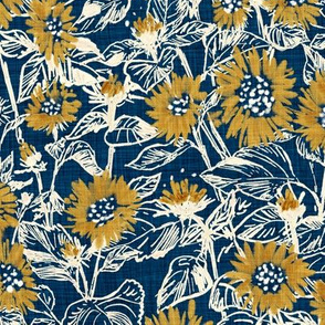 Golden-White Sunflowers (navy) 14”