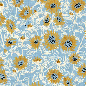 Golden-White Sunflowers (dusty blue) 24”