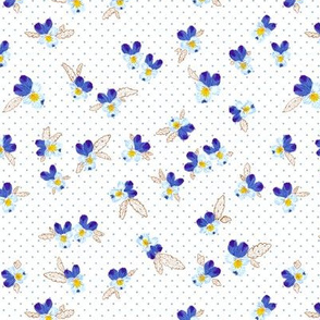 Vintage Wild Blue Pansies (white) 7”