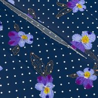 Vintage Wild Pansies (navy) 21”