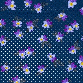 Vintage Wild Pansies (navy) 21”