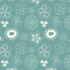 happy doodle florals - blue