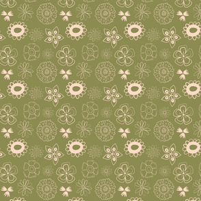 happy doodle florals - green