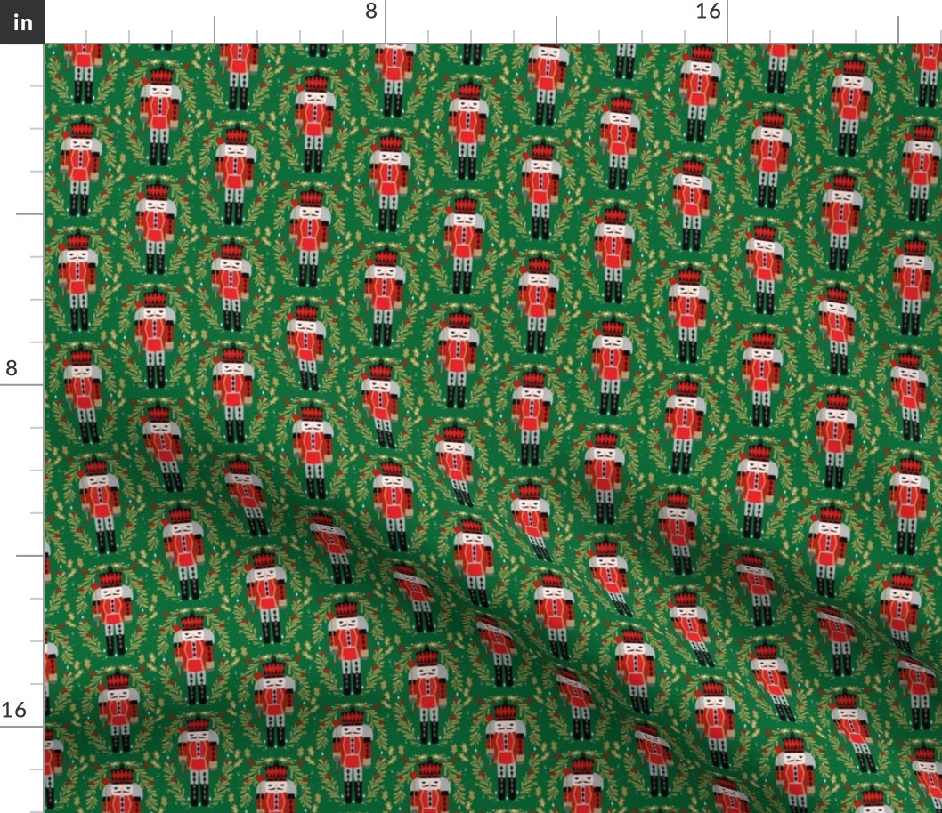 nutcracker prince fabric - nutcracker fabric, christmas fabric, holiday fabric, xmas fabric - green