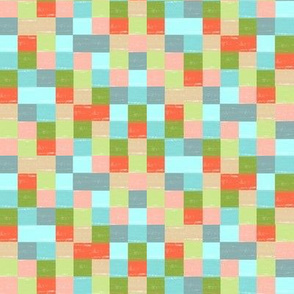 Brushstroke Mosaic  1/2" blocks /Small /  Blue Green Nude Coral  