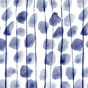Indigo stains and vertical lines • watercolor modern abstract print