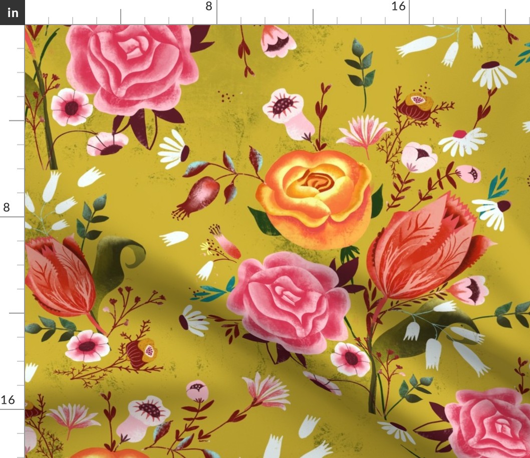 roses on gold chintz