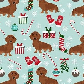 dachshund dog christmas fabric - dachshund fabric, christmas dog fabric, holiday fabric - red dachshund - blue