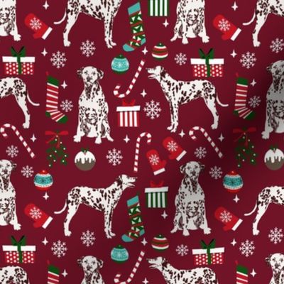 liver dalmatian dog christmas fabric, christmas dog fabric, liver dalmatian, liver dalmatian fabric - ruby