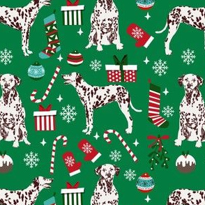 liver dalmatian dog christmas fabric, christmas dog fabric, liver dalmatian, liver dalmatian fabric - green