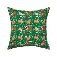 bulldog christmas fabric - dog fabric, christmas fabric, english bulldog, english bulldog fabric - green