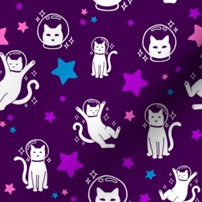 Space Cats with Stars on Dark Purple