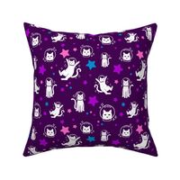 Space Cats with Stars on Dark Purple