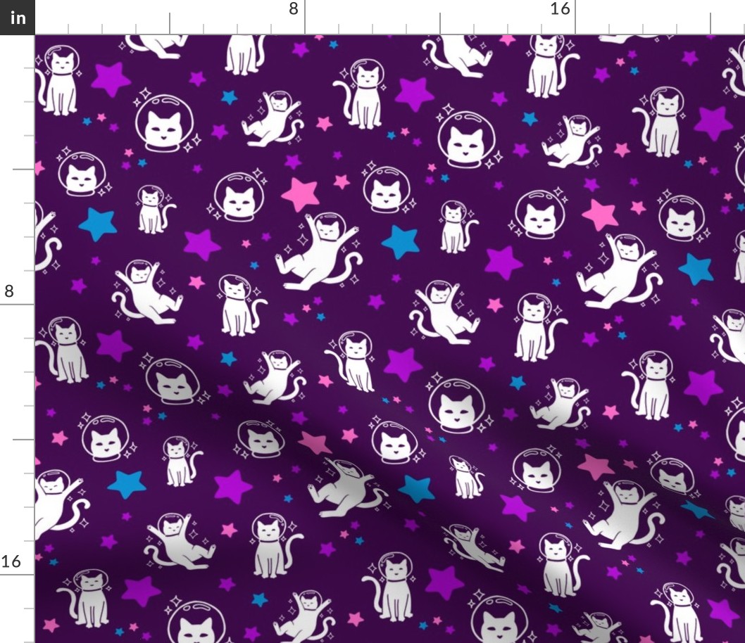 Space Cats with Stars on Dark Purple