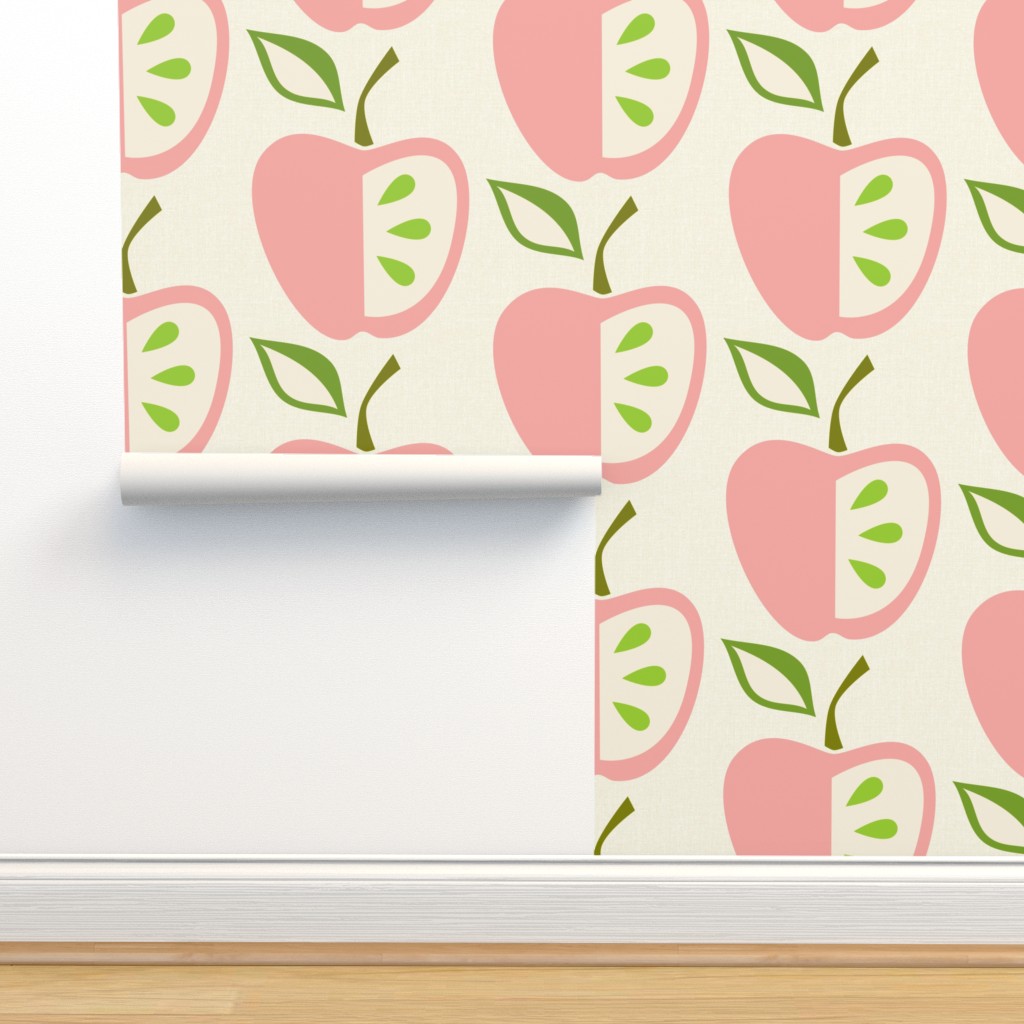 Scandi Candy Apples - Pink and Green Wallpaper | Spoonflower