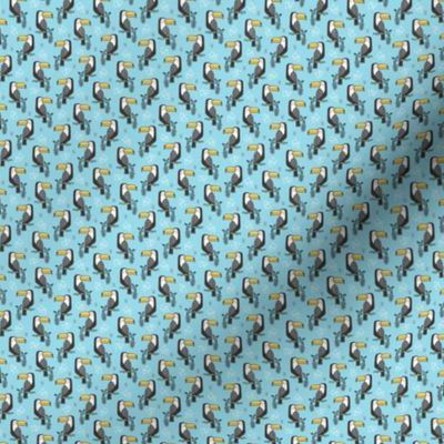 Toucan Bird Tropical Geometric Triangles on Blue Very Tiny Small 0,5 inch