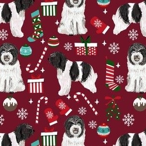 schapendoes dog christmas fabric - dutch sheepdog fabric, schapendoes fabric - ruby