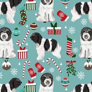 schapendoes dog christmas fabric - dutch sheepdog fabric, schapendoes fabric - blue