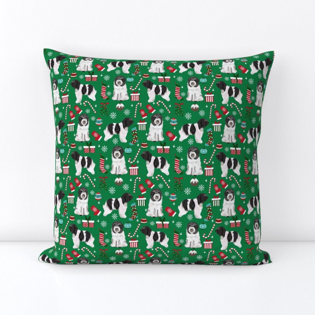 schapendoes dog christmas fabric - dutch sheepdog fabric, schapendoes fabric - green