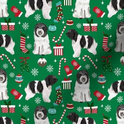 schapendoes dog christmas fabric - dutch sheepdog fabric, schapendoes fabric - green