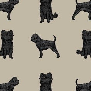affenpinscher dog fabric - black dog fabric, affenspinscher fabric - khaki