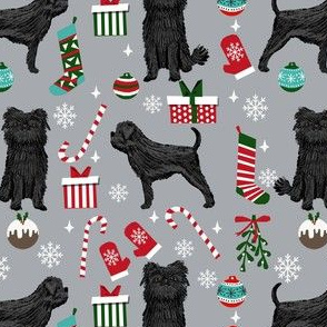 affenpinscher dog fabric - christmas dog fabric, affenpinscher fabric - dog fabric, holiday dog - grey