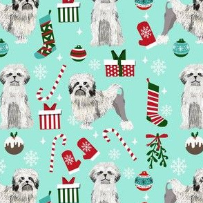 lowchen christmas fabric - lion dog fabric, little lion dog fabric, christmas dog fabric - mint