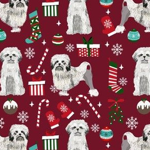 lowchen christmas fabric - lion dog fabric, little lion dog fabric, christmas dog fabric - ruby