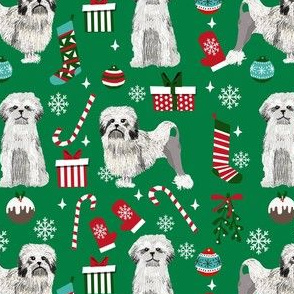 lowchen christmas fabric - lion dog fabric, little lion dog fabric, christmas dog fabric - green