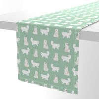 persian cat fabric - white cat, persian cat fabric -mint