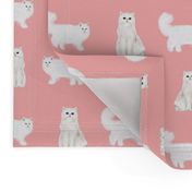 persian cat fabric - white cat, persian cat fabric -pink