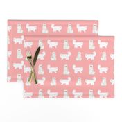 persian cat fabric - white cat, persian cat fabric -pink