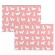 persian cat fabric - white cat, persian cat fabric -pink