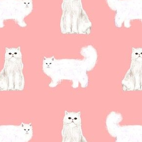 persian cat fabric - white cat, persian cat fabric -pink