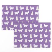 persian cat fabric - white cat, persian cat fabric - purple