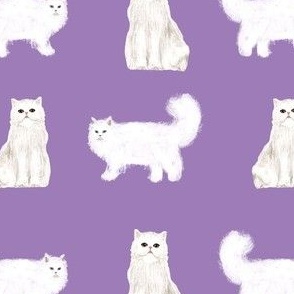 persian cat fabric - white cat, persian cat fabric - purple