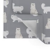 persian cat fabric - white cat, persian cat fabric -grey