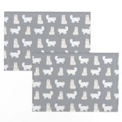 persian cat fabric - white cat, persian cat fabric -grey