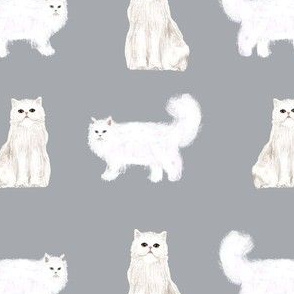 persian cat fabric - white cat, persian cat fabric -grey