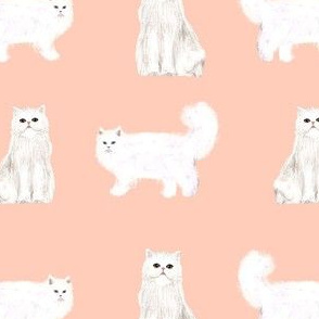 persian cat fabric - white cat, persian cat fabric - blush