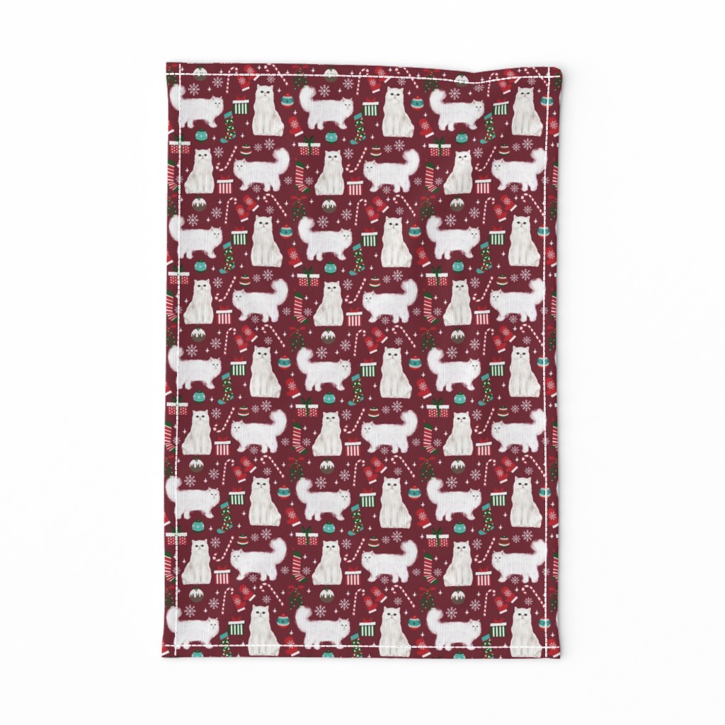 persian cat christmas fabric - cat christmas, christmas cat fabric, persian cat fabric - ruby