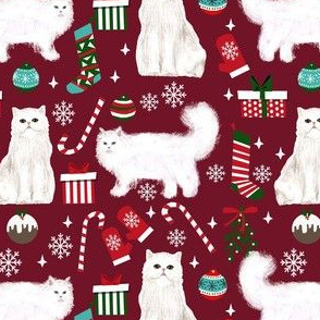 persian cat christmas fabric - cat christmas, christmas cat fabric, persian cat fabric - ruby