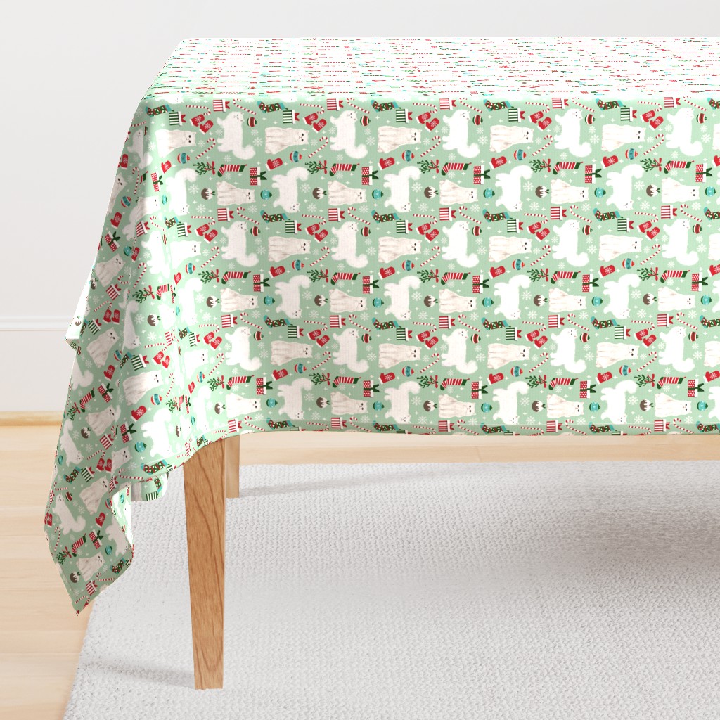 persian cat christmas fabric - cat christmas, christmas cat fabric, persian cat fabric -mint